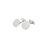 Sterling silver flat round cufflinks with polished finish.