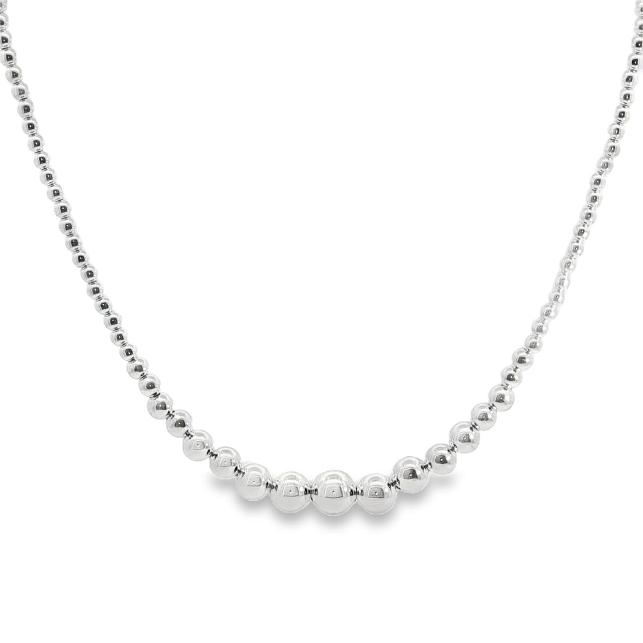 Sterling silver necklet with graduated 4–10mm polished ball links.