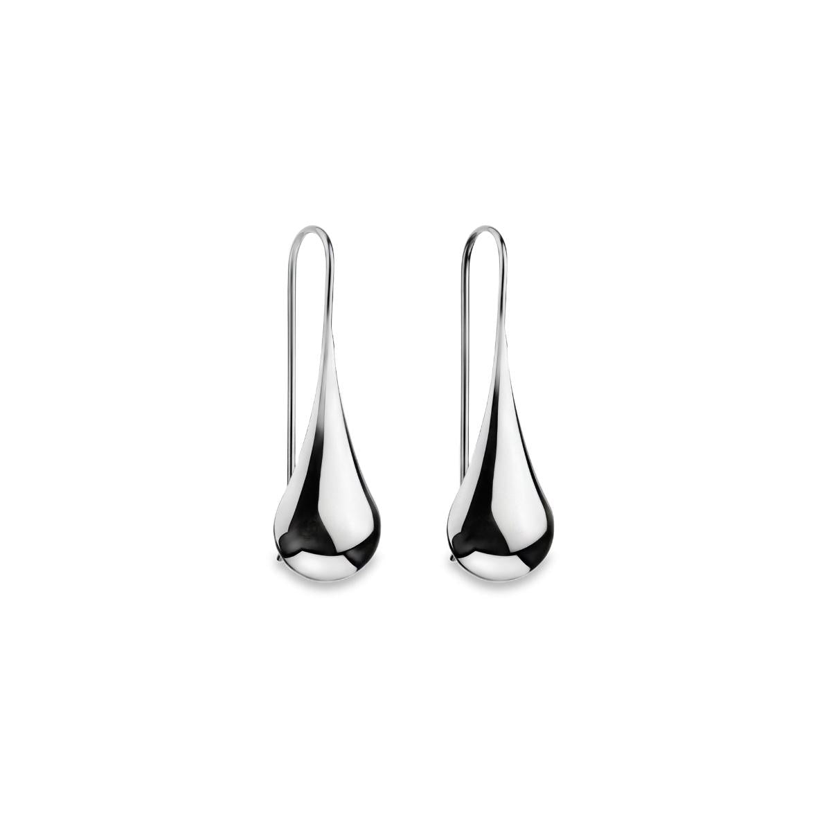 Sterling silver graduated puff raindrop hook earrings with polished finish
