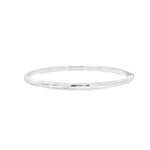 Sterling silver oval hinged bangle with high domed rounded profile.