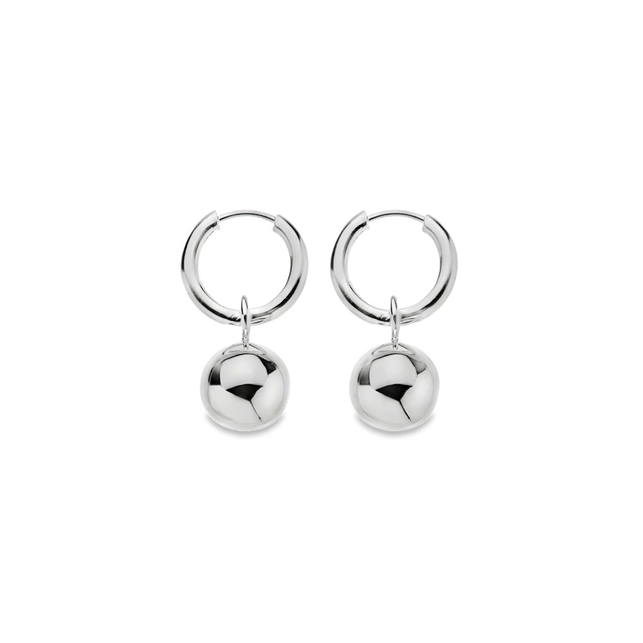 Sterling silver 16mm huggie earrings with removable 12mm polished ball drops