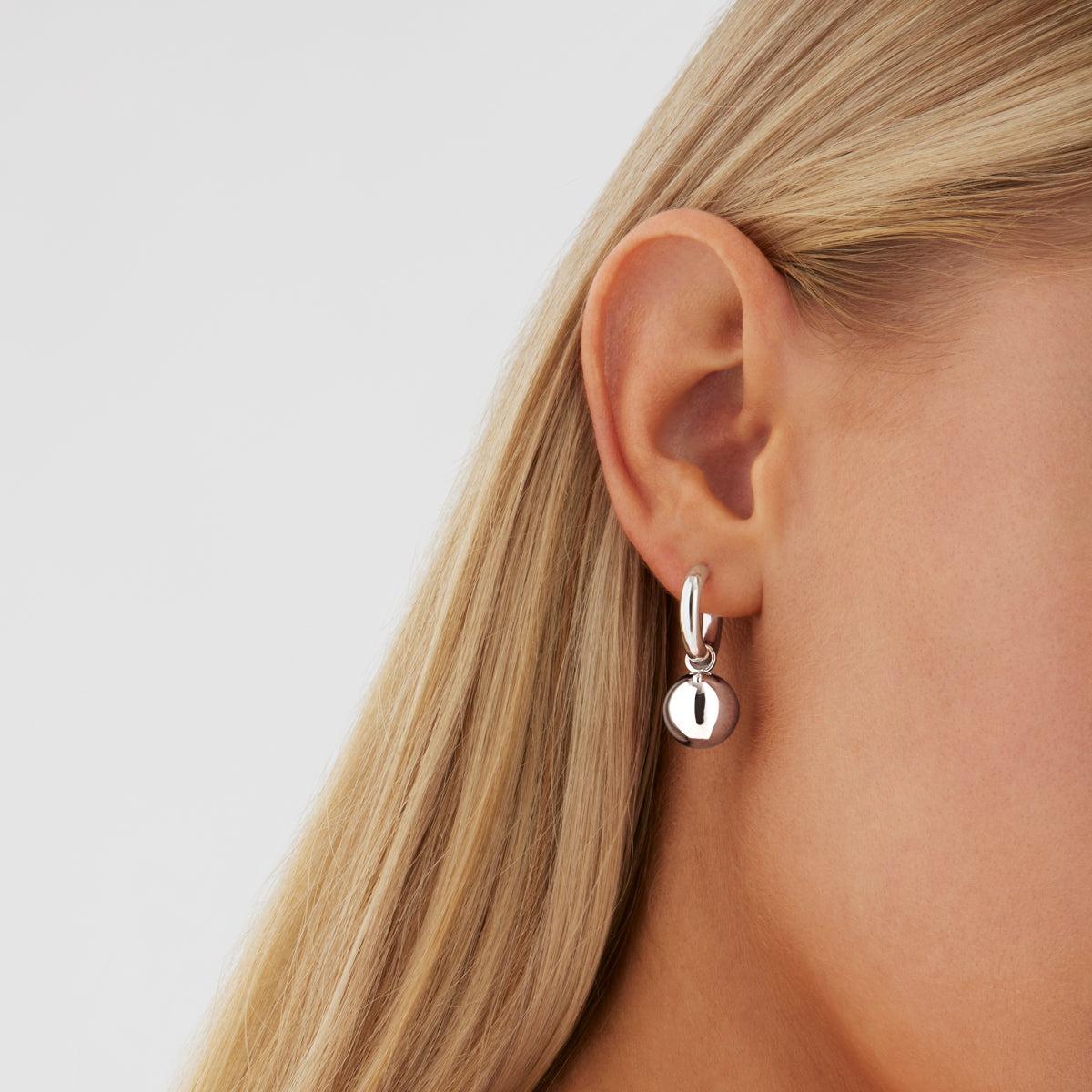 Sterling silver 16mm huggie earrings with removable 12mm polished ball drops