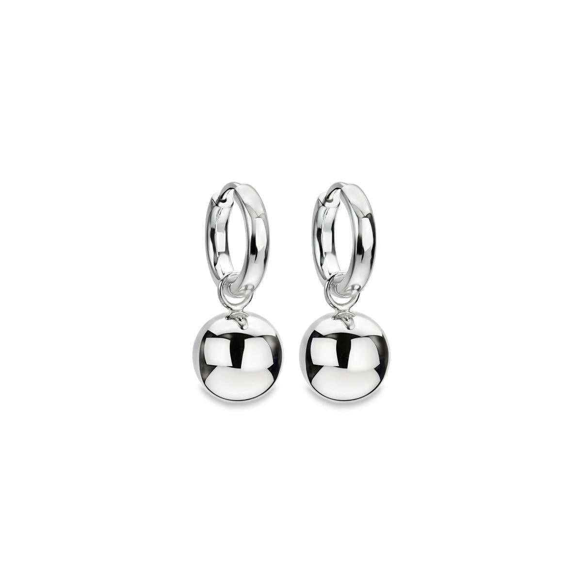Sterling silver 16mm huggie earrings with removable 12mm polished ball drops