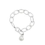 Sterling silver marquise link bracelet with 11mm South Sea pearl drop.