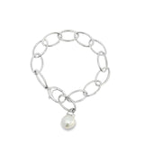 Sterling silver marquise link bracelet with 11mm South Sea pearl drop.