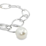 Sterling silver marquise link bracelet with 11mm South Sea pearl drop.