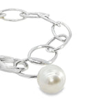 Sterling silver marquise link bracelet with 11mm South Sea pearl drop.