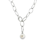 Sterling silver marquise link necklet with 12mm South Sea pearl drop.