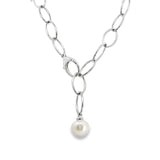 Sterling silver marquise link necklet with 12mm South Sea pearl drop.