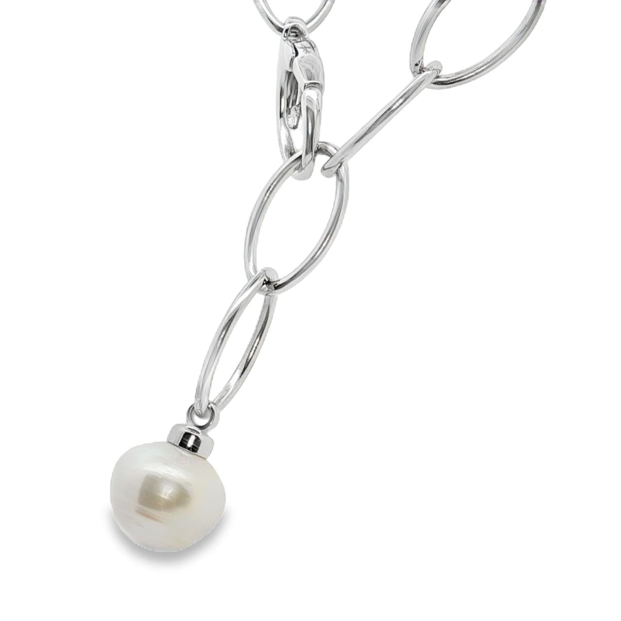 Sterling silver marquise link necklet with 12mm South Sea pearl drop.