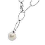 Sterling silver marquise link necklet with 12mm South Sea pearl drop.