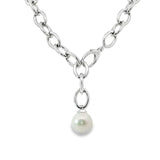 Sterling silver marquise link necklet with 14mm circled South Sea pearl drop.