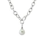 Sterling silver marquise link necklet with 14mm circled South Sea pearl drop.