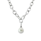 Sterling silver marquise link necklet with 14mm circled South Sea pearl drop.