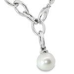Sterling silver marquise link necklet with 14mm circled South Sea pearl drop.