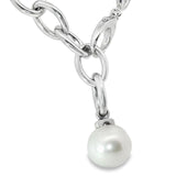 Sterling silver marquise link necklet with 14mm circled South Sea pearl drop.