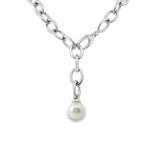 Sterling silver necklet with marquise links and 13mm circled South Sea pearl drop.