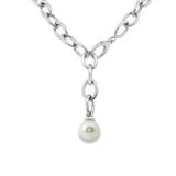 Sterling silver necklet with marquise links and 13mm circled South Sea pearl drop.