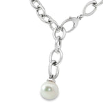 Sterling silver necklet with marquise links and 13mm circled South Sea pearl drop.