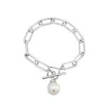 Sterling silver paperclip link bracelet with 13mm South Sea pearl drop.