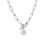 Sterling silver paperclip link necklet with 13mm circled South Sea pearl drop.