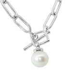 Sterling silver paperclip link necklet with 13mm circled South Sea pearl drop.