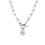 Sterling silver paperclip link necklet with 13mm South Sea pearl drop.