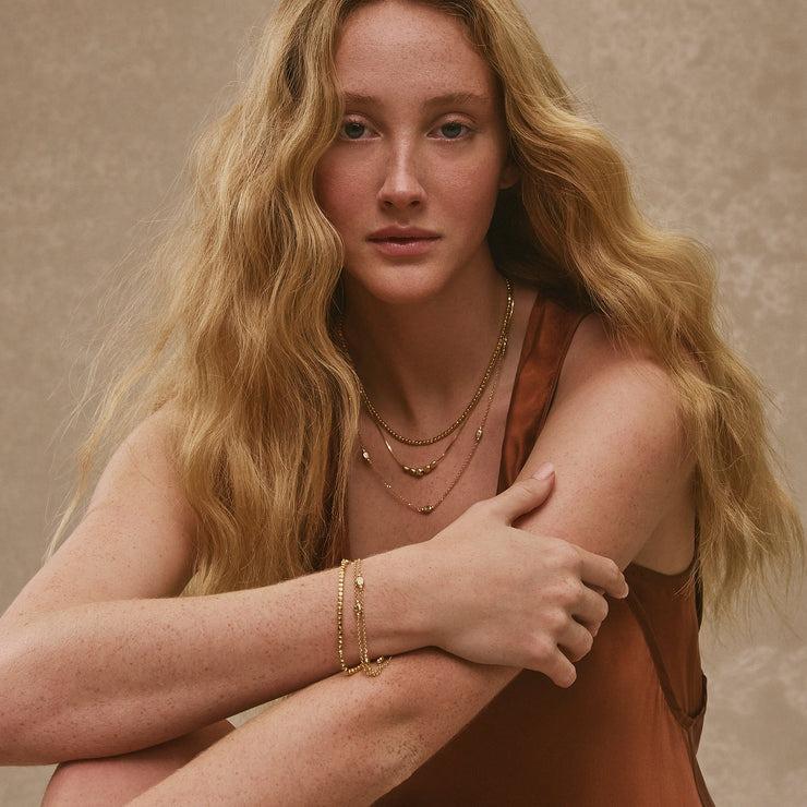 Sterling silver trace link necklet with 3mm pebble cube stations and extender