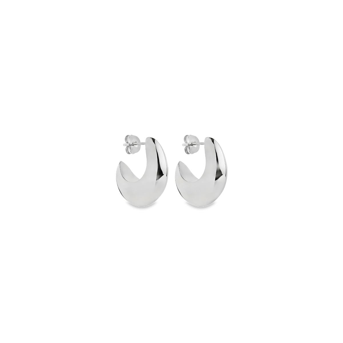 Sterling silver puff cuff style stud earrings with polished finish.