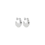 Sterling silver puff cuff style stud earrings with polished finish.