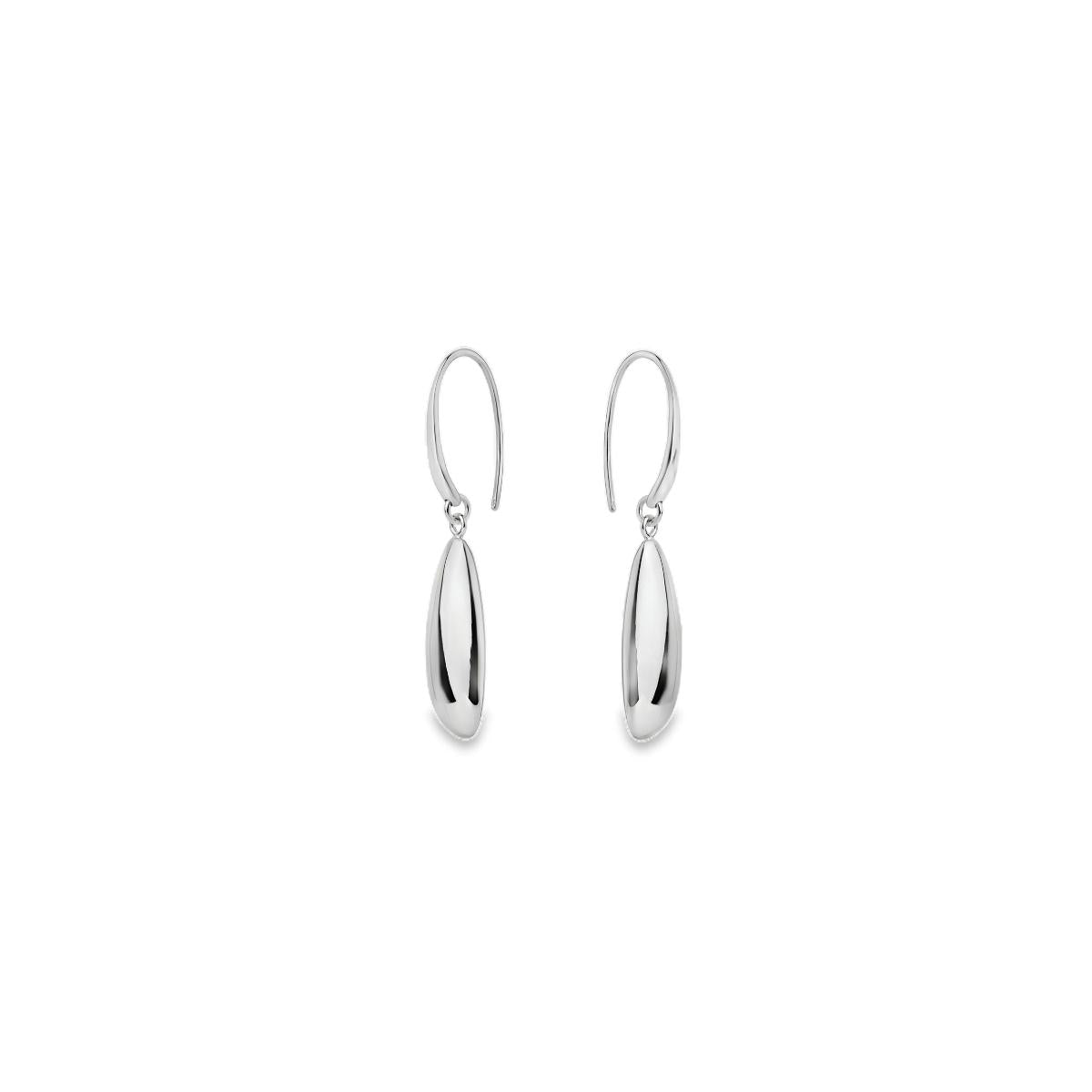 Sterling silver puff freeform articulated drop earrings on hook fittings.