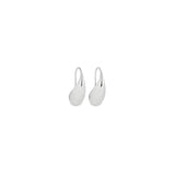 Sterling silver puff pear hook earrings with polished finish.