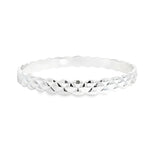 Sterling silver solid bangle featuring a puff quilted pattern with scalloped edges, polished finish, 8mm wide, 66mm internal diameter.