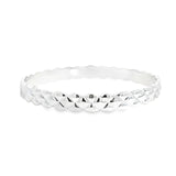 Sterling silver solid bangle featuring a puff quilted pattern with scalloped edges, polished finish, 8mm wide, 66mm internal diameter.