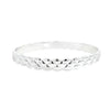 Sterling silver solid bangle featuring a puff quilted pattern with scalloped edges, polished finish, 8mm wide, 66mm internal diameter.