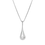 Sterling silver small graduated puff raindrop pendant on box link chain.