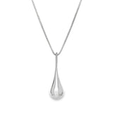 Sterling silver small graduated puff raindrop pendant on box link chain.