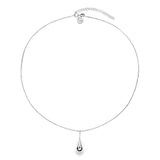 Sterling silver small graduated puff raindrop pendant on box link chain.