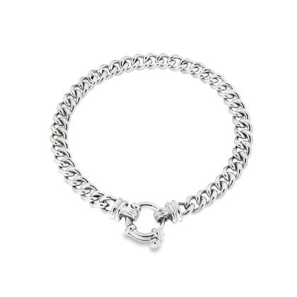 Sterling silver solid curb link bracelet with eurobolt clasp.
