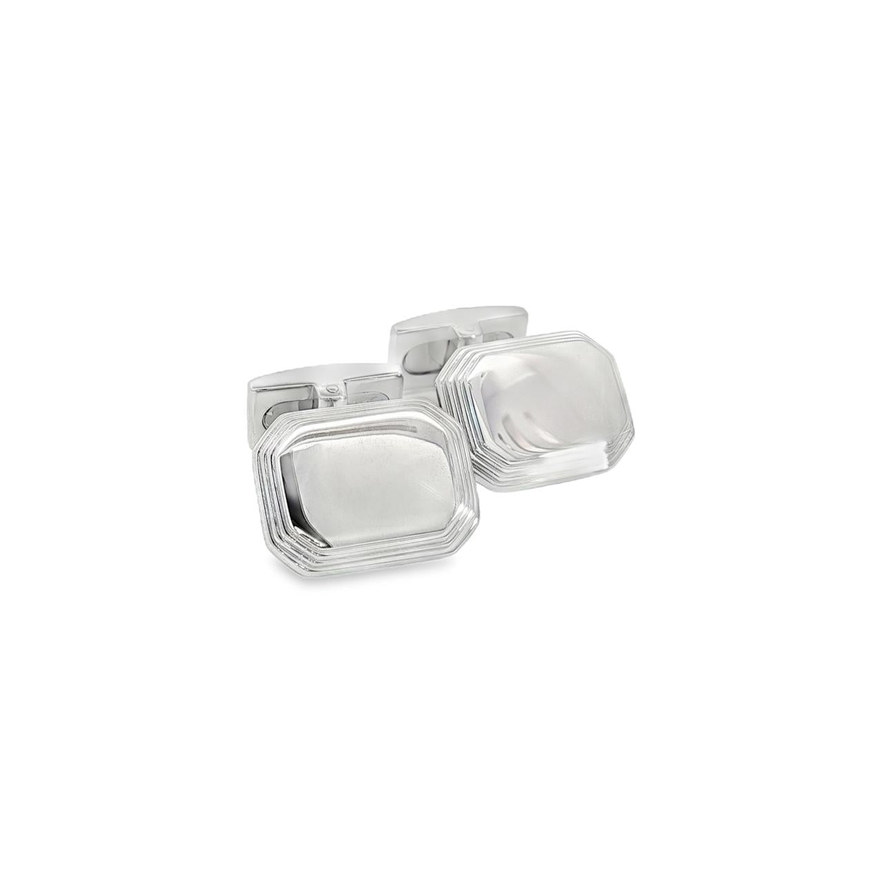 Sterling silver tiered octagonal cufflinks with polished finish.