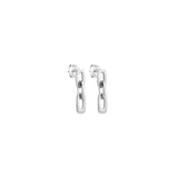 Sterling silver triple cushion-shaped open link drop stud earrings.