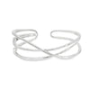 Sterling silver cuff bangle with open triple-strand curved crossover design, polished finish, 22mm wide, 60mm inner measurement.
