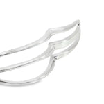 Sterling silver cuff bangle with open triple-strand curved crossover design, polished finish, 22mm wide, 60mm inner measurement.