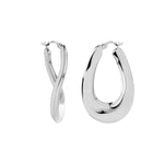 Sterling silver wavy graduated oval hoop earrings with sculptural polished finish.