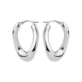 Sterling silver wavy graduated oval hoop earrings with sculptural polished finish.