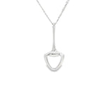 18ct white gold necklet with a fine 45 cm trace link chain and an elongated stirrup-shaped pendant, polished finish.
