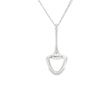 18ct white gold necklet with a fine 45 cm trace link chain and an elongated stirrup-shaped pendant, polished finish.
