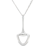 18ct white gold necklet with a fine 45 cm trace link chain and an elongated stirrup-shaped pendant, polished finish.
