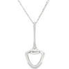 18ct white gold necklet with a fine 45 cm trace link chain and an elongated stirrup-shaped pendant, polished finish.
