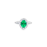 Emerald and Diamond Halo White Gold Ring